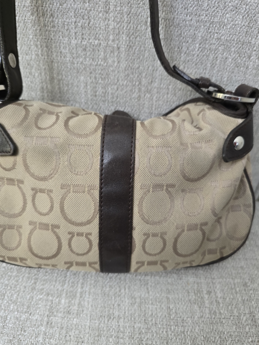 Vintage Salvatore Ferragamo Gancini Monogram Canvas Satchel Bag - Picture 3 of 11